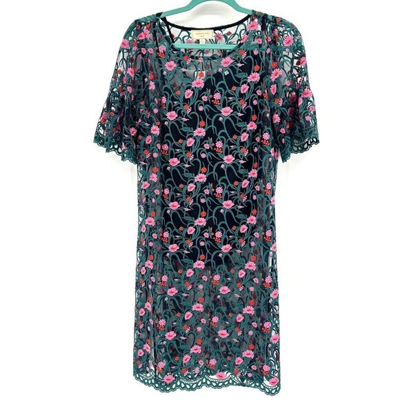 Anthropologie Moulinette Soeurs Black Floral Embroidered Lace Tunic Small Top - Picture 2 of 9